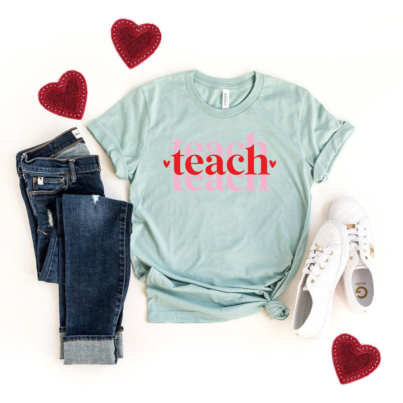 Teach Stacked With Hearts | Short Sleeve Graphic Tee