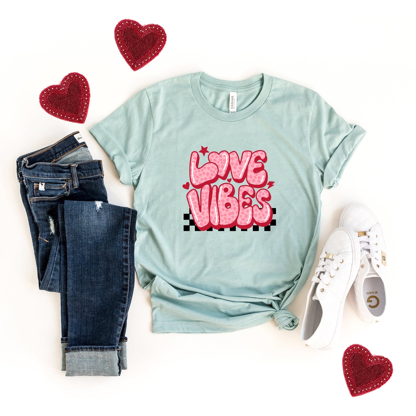 Love Vibes Stars Checkered | Short Sleeve Crew Neck