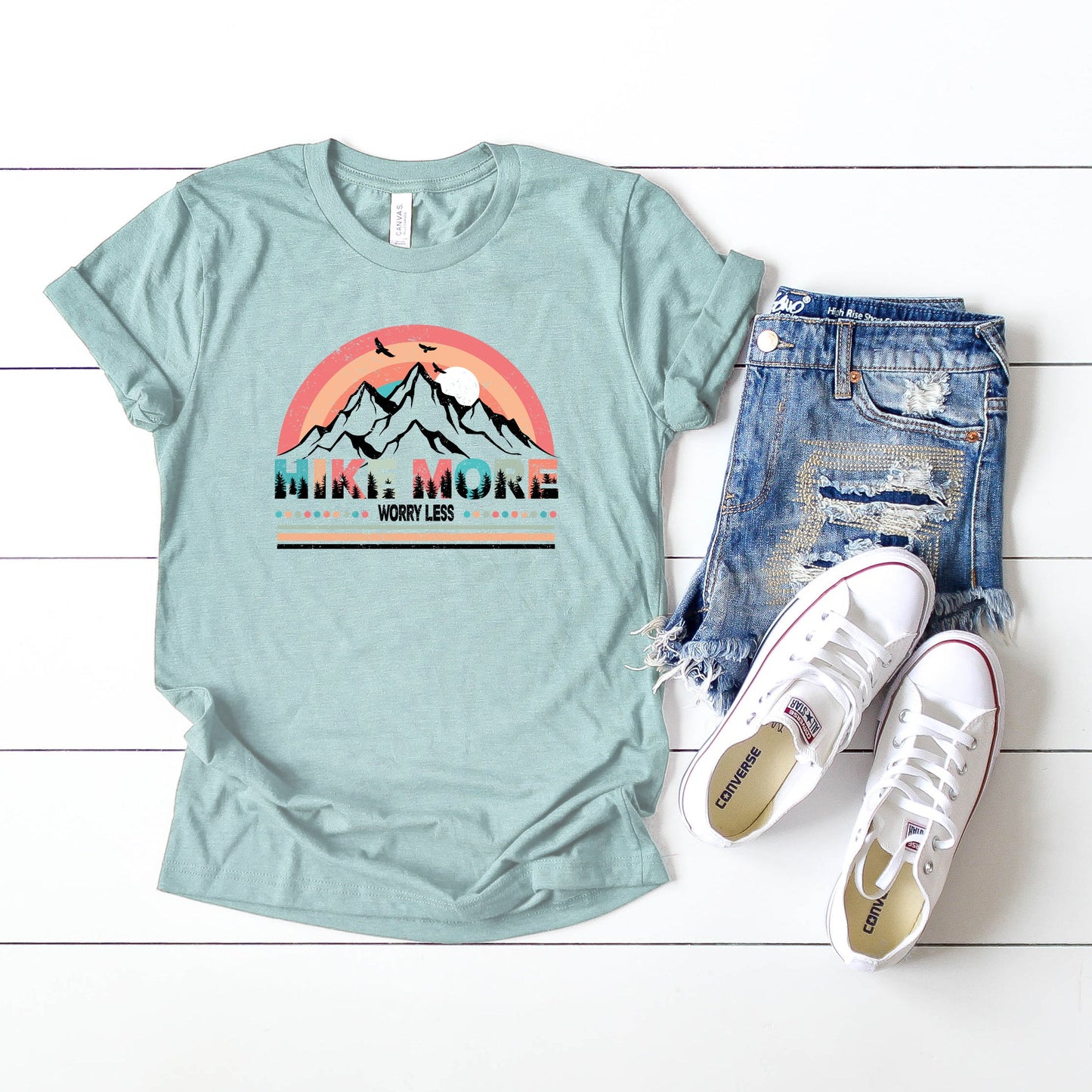 Hike More Worry Less Colorful | Short Sleeve Graphic Tee