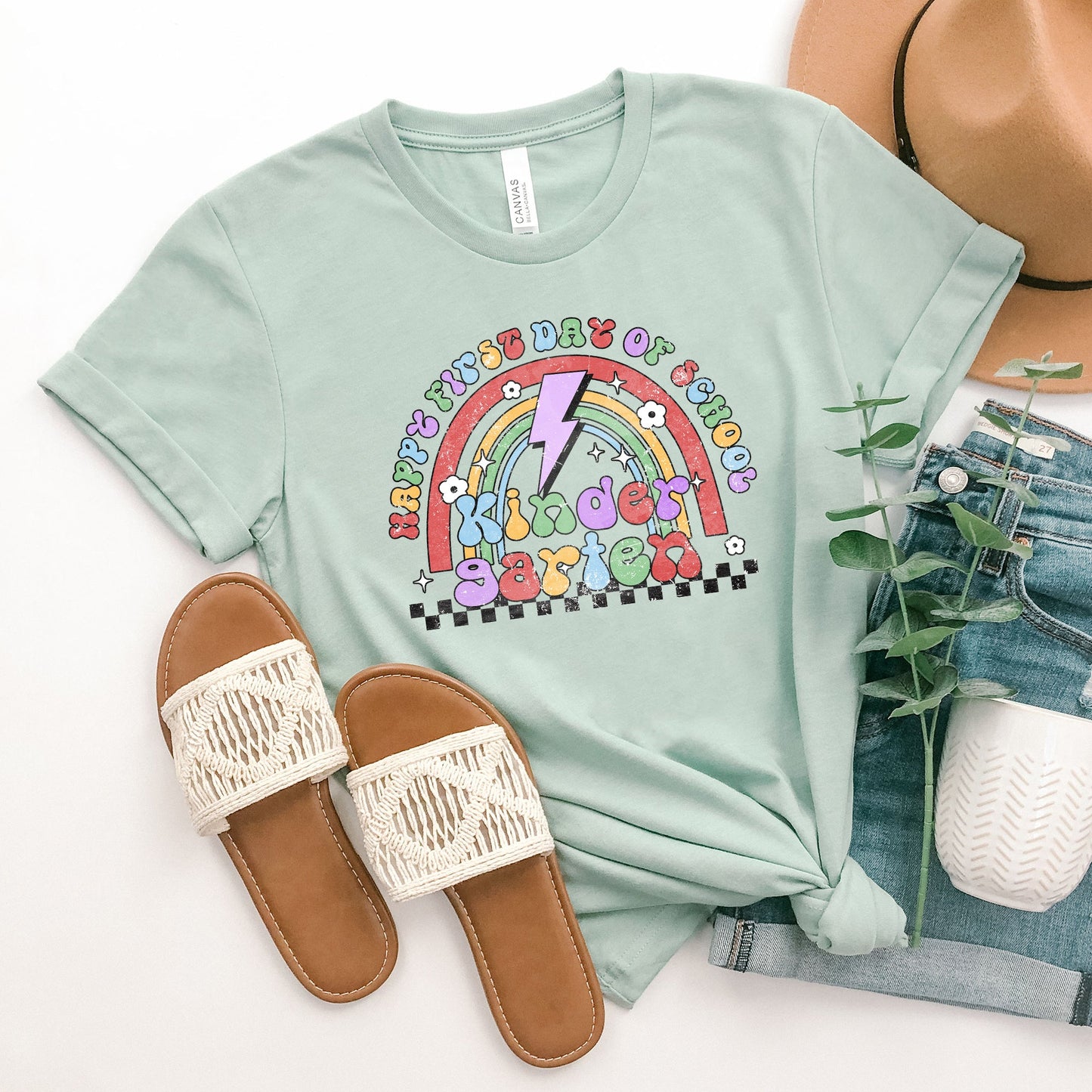 First Day Kindergarten Rainbow | Short Sleeve Graphic Tee