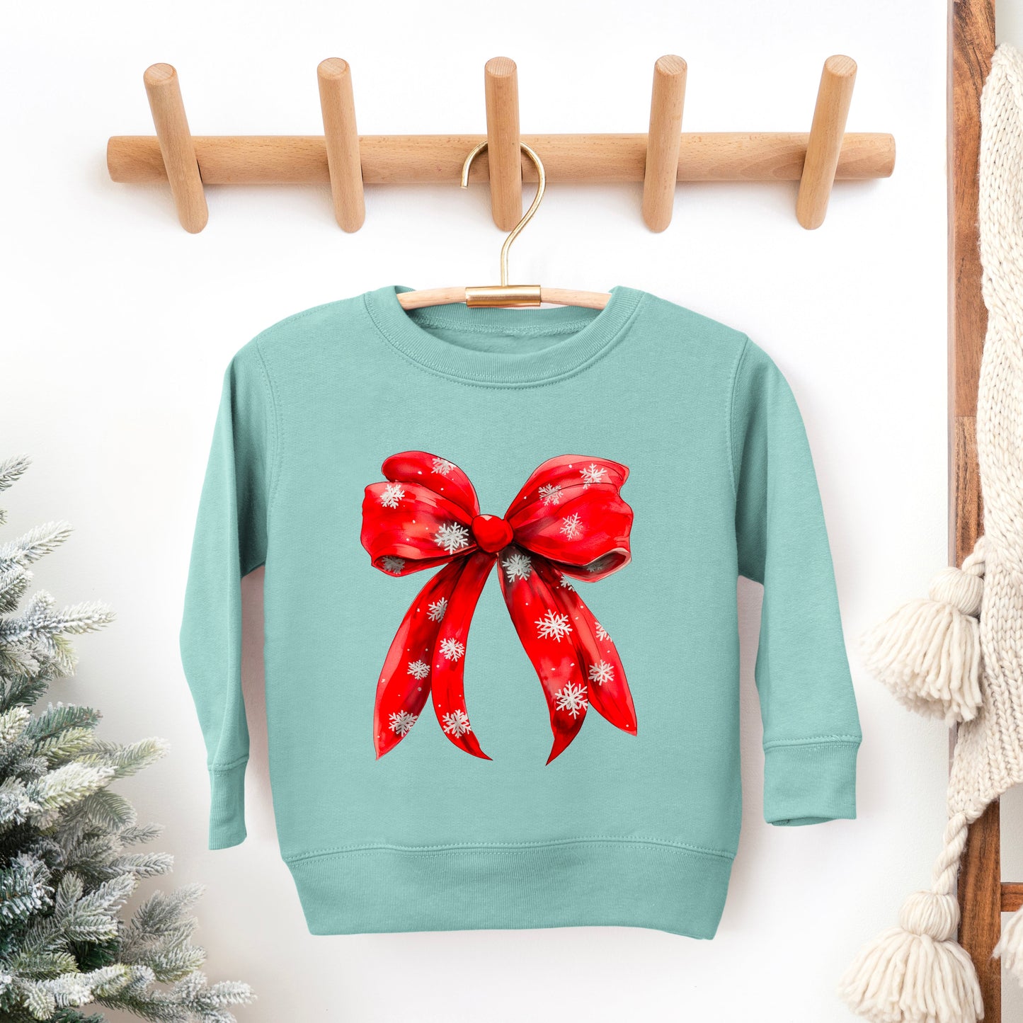 Coquette Christmas Snowflake Bow | Toddler Graphic Sweatshirt