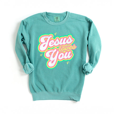 Jesus Loves You Stars | Garment Dyed Sweatshirt
