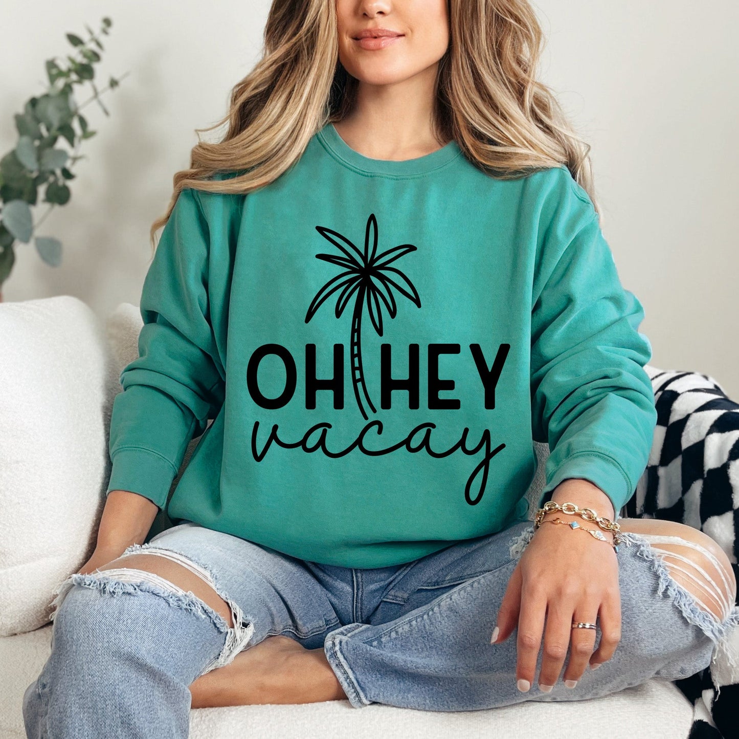 Hey Vacay Palm Tree | Garment Dyed Sweatshirt