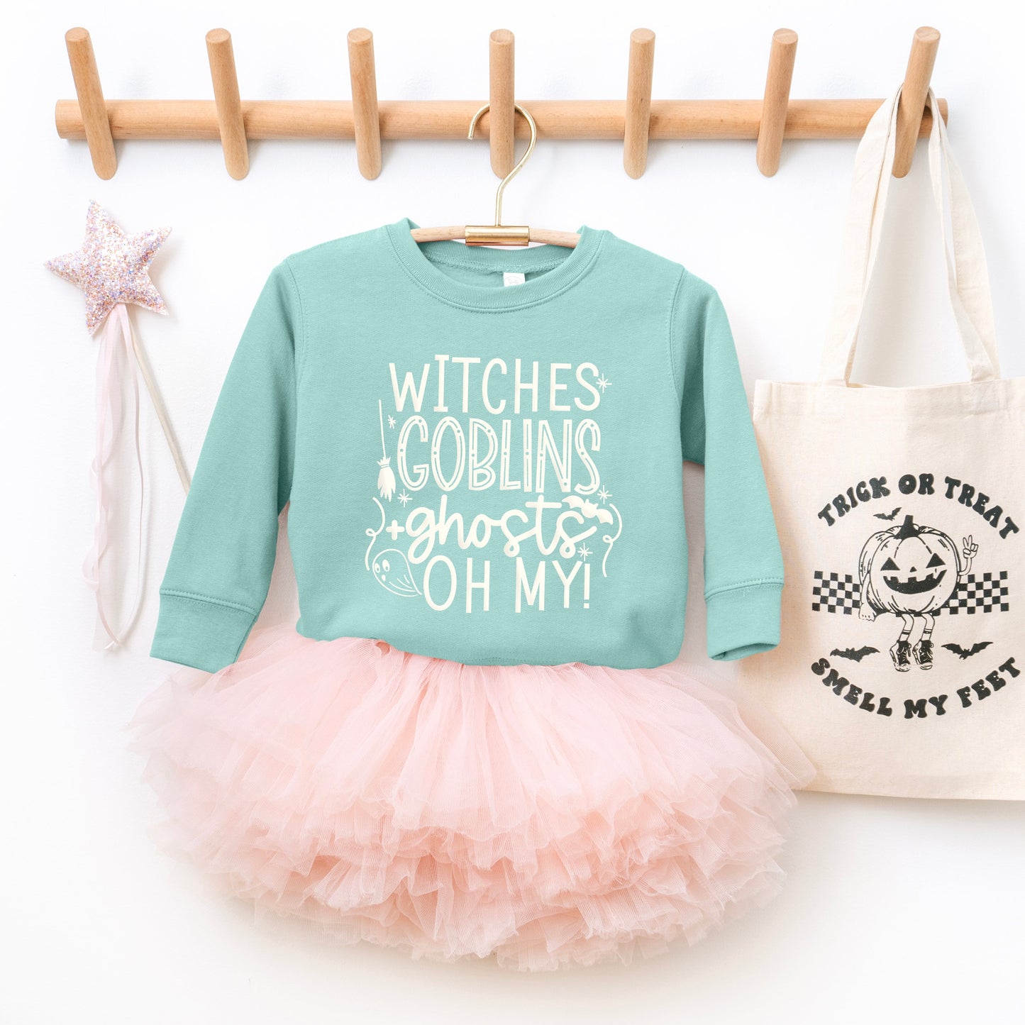 Witches Goblins Ghosts Puff Print | Toddler Graphic Sweatshirt