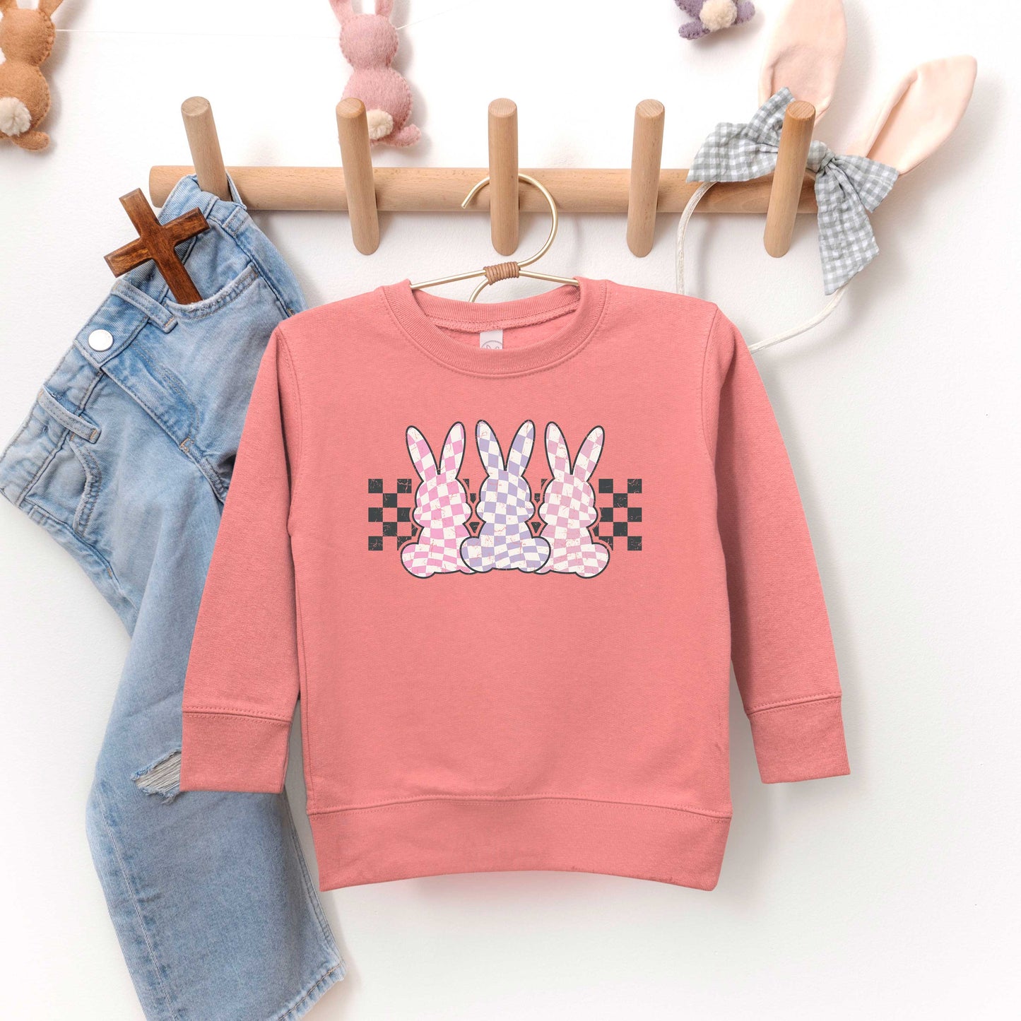 Checkered Triple Bunnies | Toddler Sweatshirt