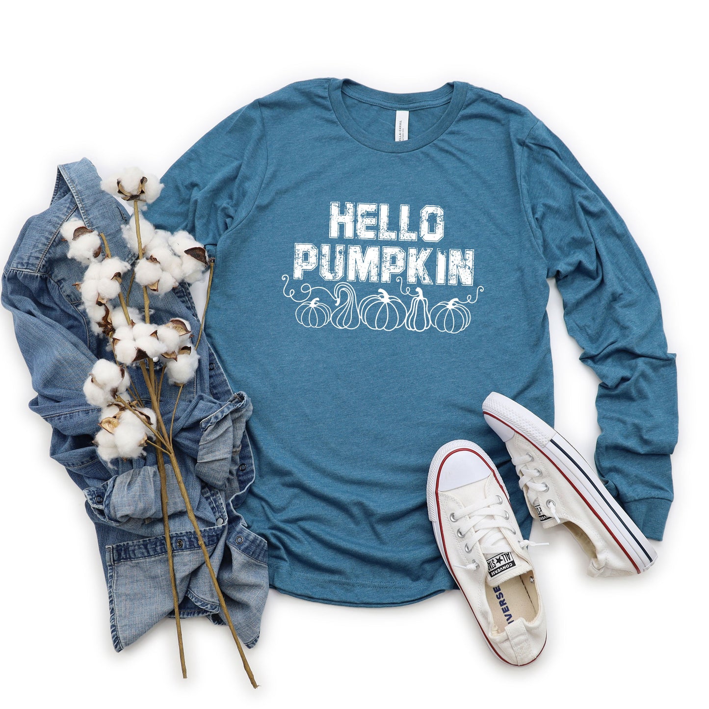 Hello Pumpkin Distressed | Long Sleeve Crew Neck