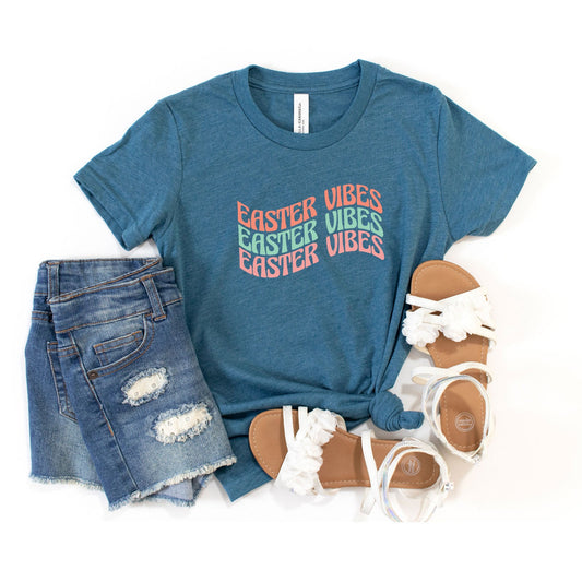 Easter Vibes Wavy Stacked | Youth Short Sleeve Crew Neck