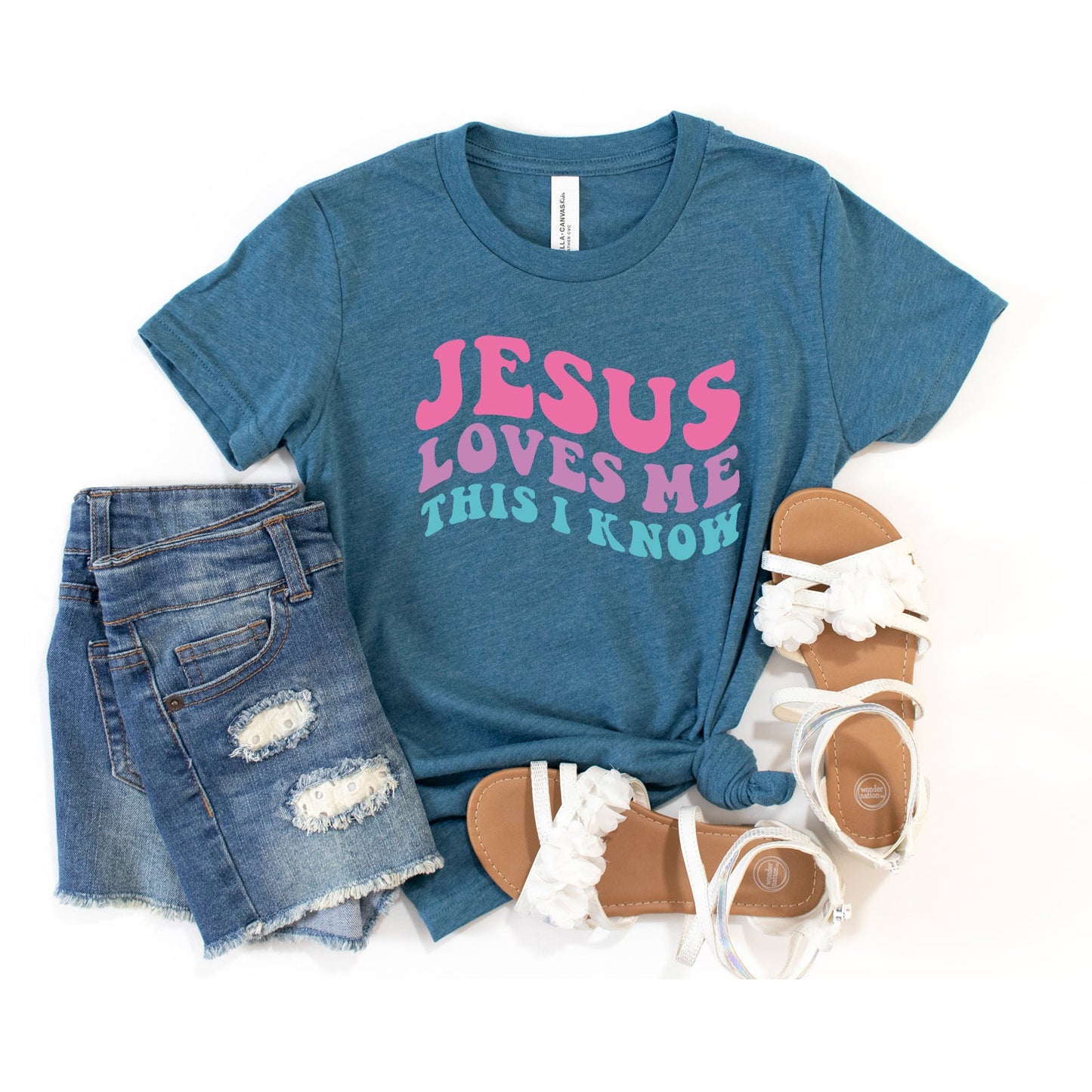 Jesus Loves Me This I Know Wavy | Youth Short Sleeve Crew Neck