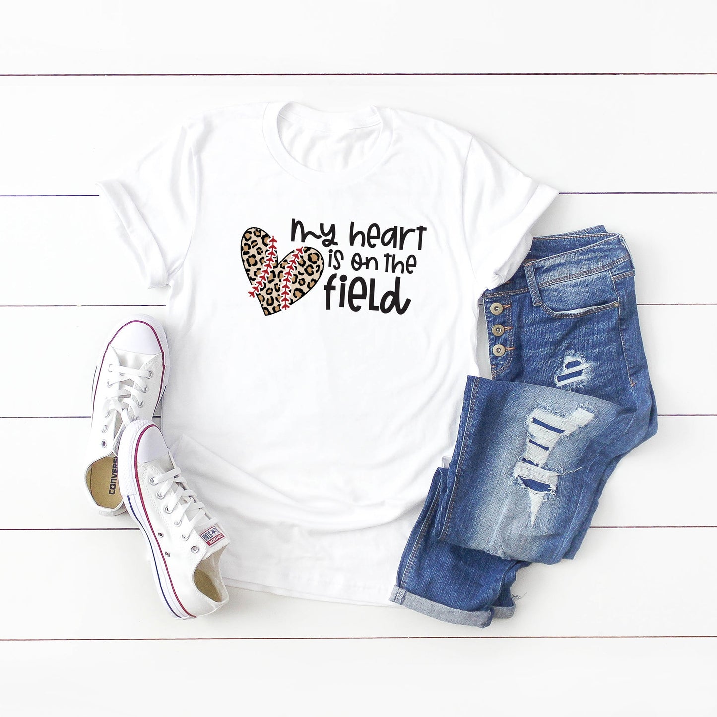 My Heart is on the Field Leopard | Short Sleeve Graphic Tee