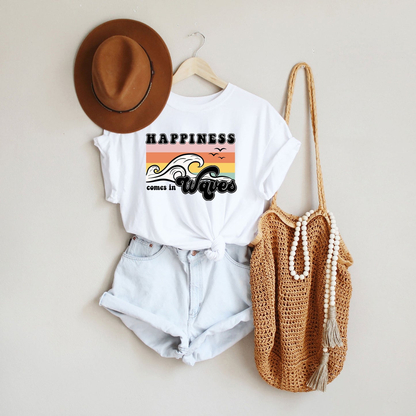 Happiness Comes In Waves Stripes | Short Sleeve Graphic Tee