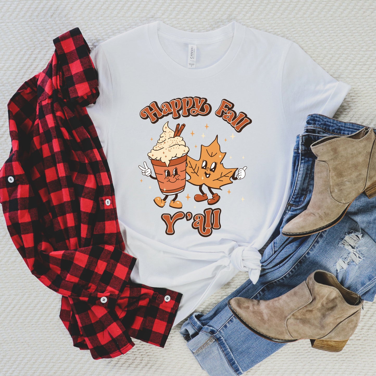Retro Happy Fall Ya'll Leaf | Short Sleeve Graphic Tee