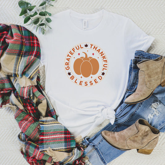 Grateful Thankful Bless Circle | Short Sleeve Crew Neck