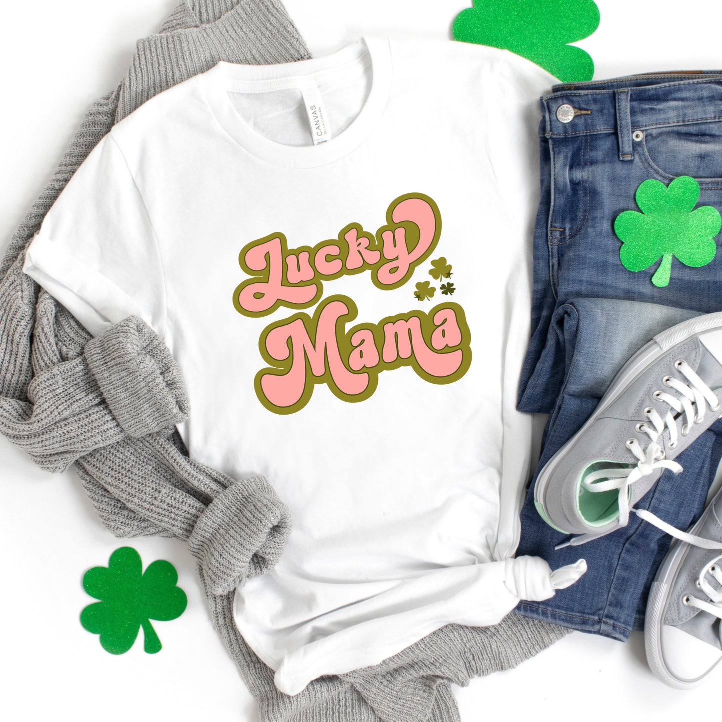 Lucky Mama Retro Clovers | Short Sleeve Graphic Tee