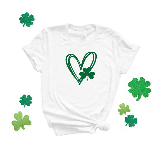 Hand Drawn Heart With Shamrock | Short Sleeve Graphic Tee