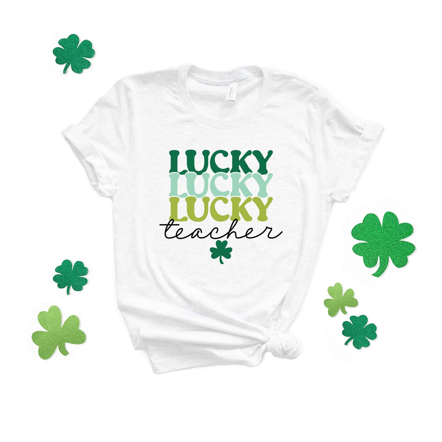 Lucky Teacher Stacked Colorful | Short Sleeve Graphic Tee