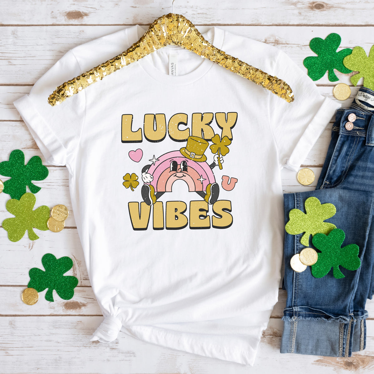 Lucky Vibes Cartoon Rainbow | Short Sleeve Graphic Tee