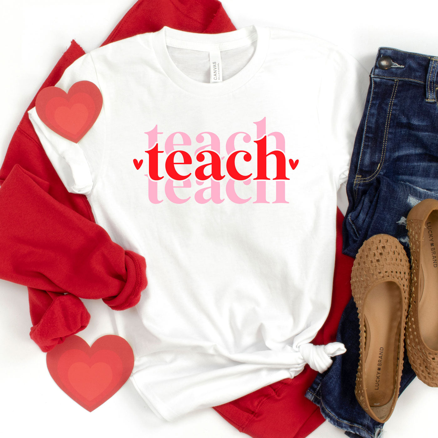 Teach Stacked With Hearts | Short Sleeve Graphic Tee