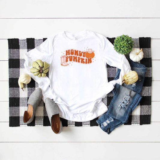 Howdy Pumpkin Boots | Long Sleeve Crew Neck