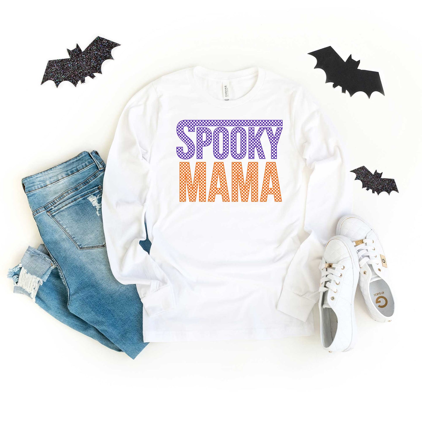 Spooky Mama Checkered | Long Sleeve Crew Neck