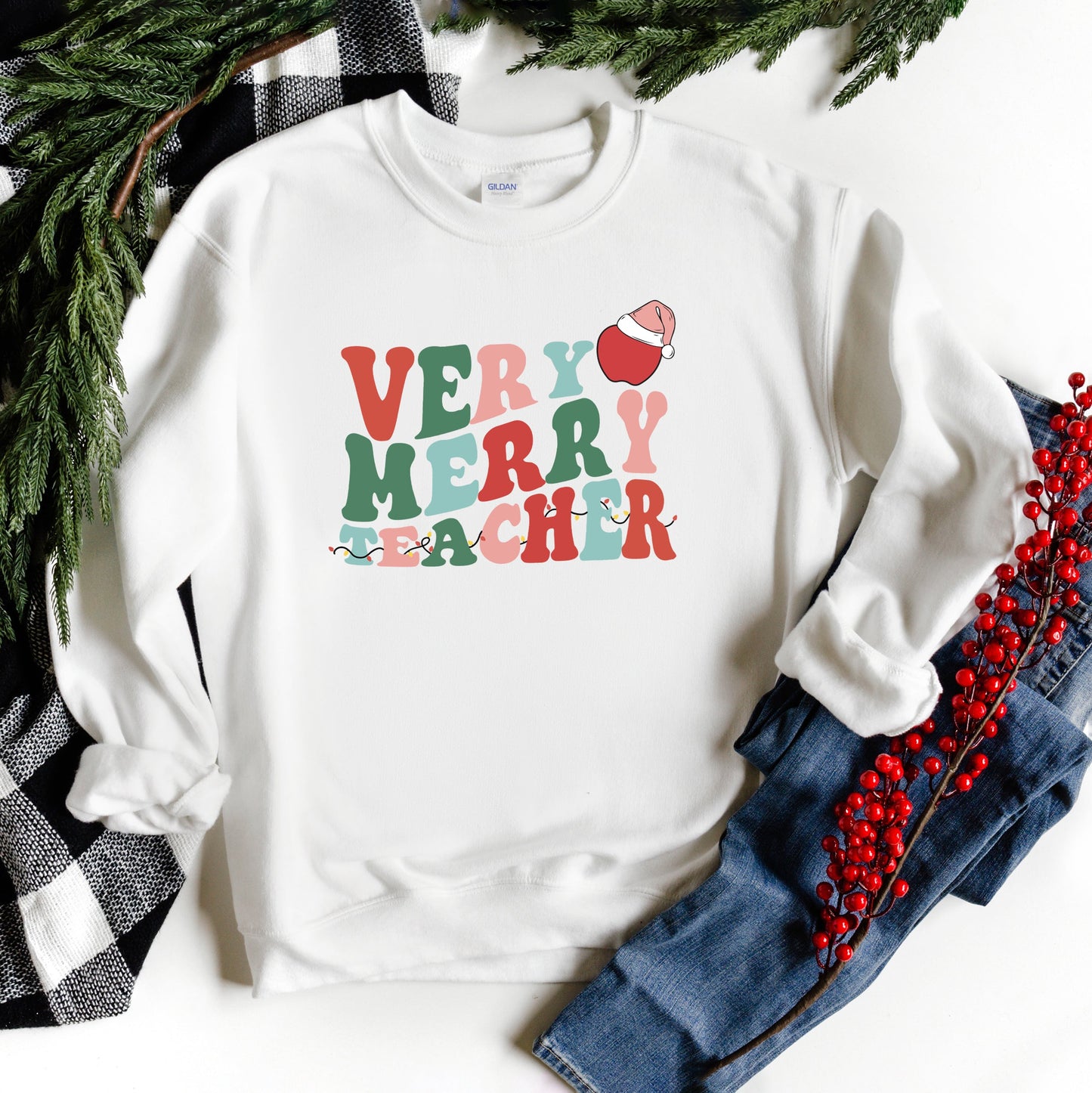 Very Merry Teacher Wavy | Sweatshirt