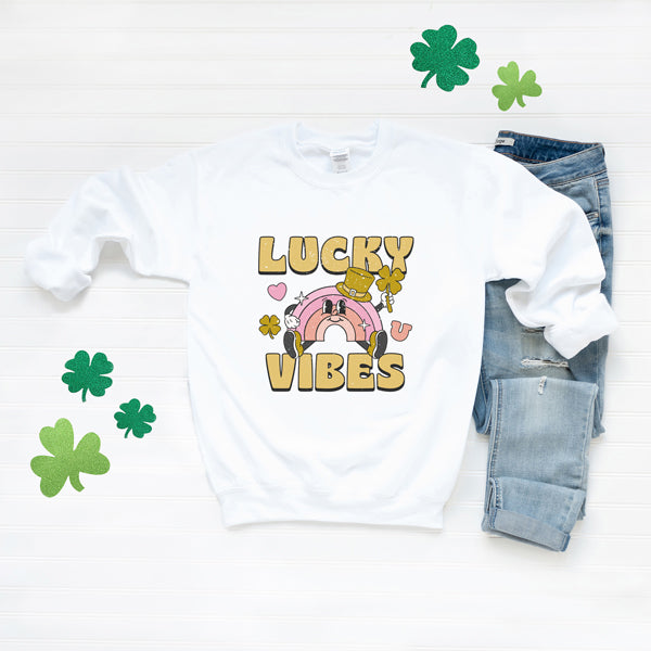 Lucky Vibes Cartoon Rainbow | Sweatshirt
