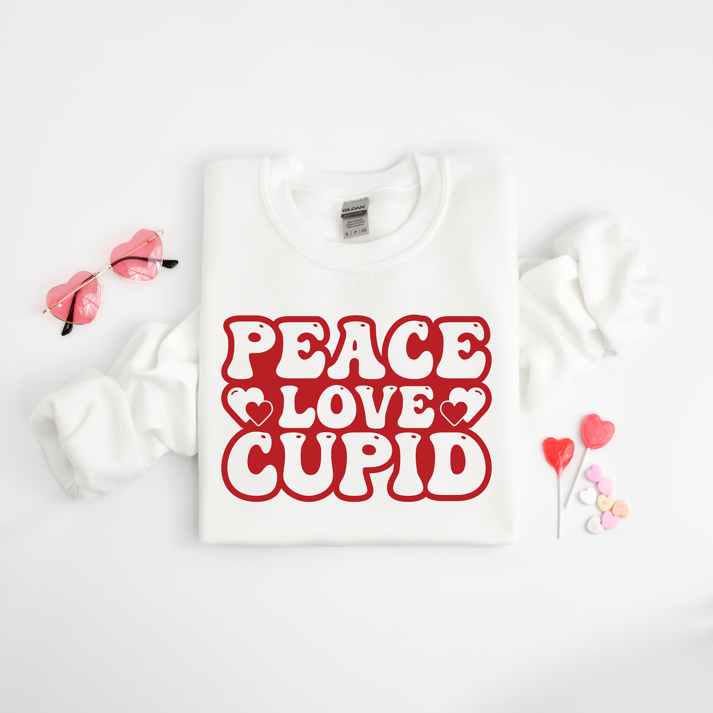 Peace Love Cupid Balloon Letters | Sweatshirt