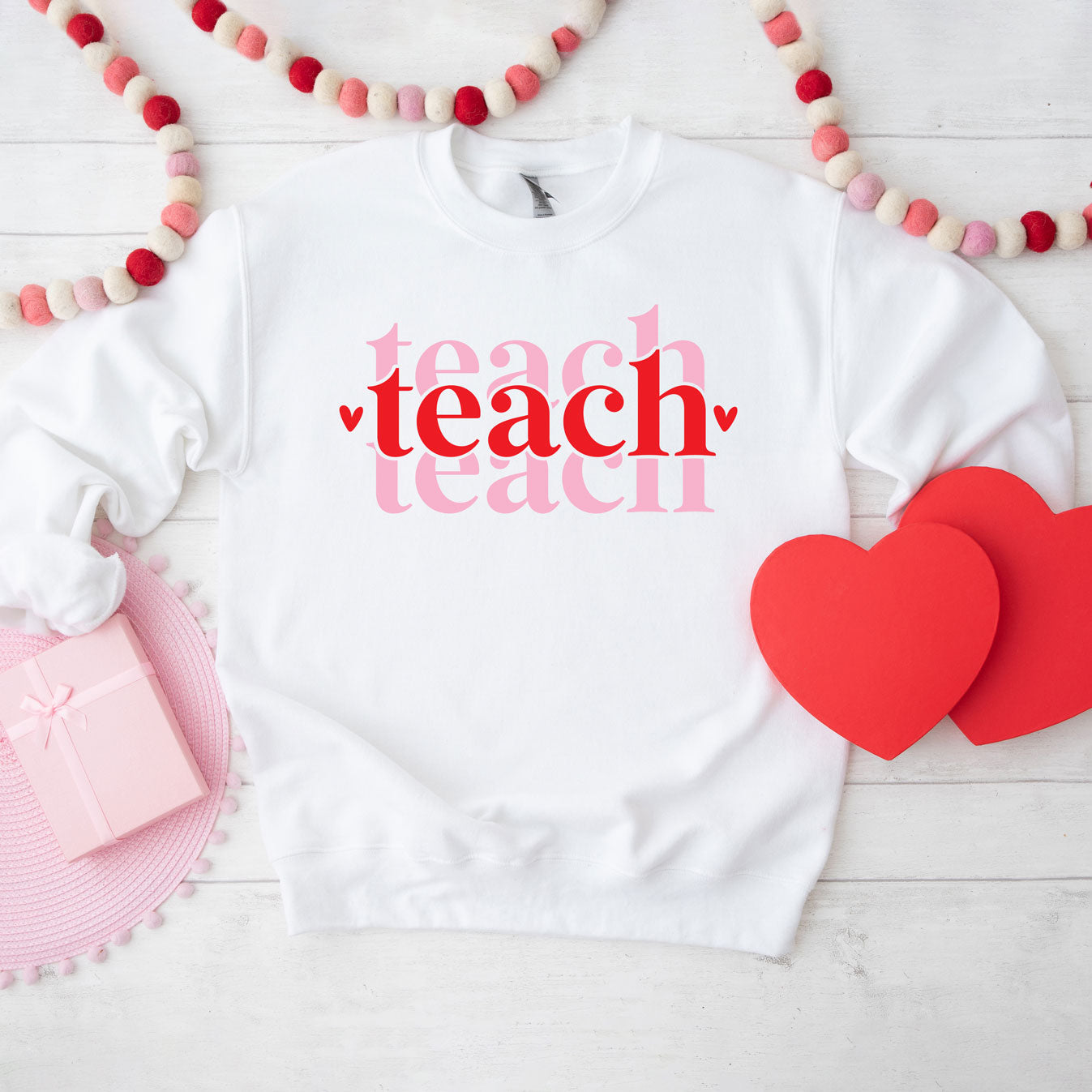Teach Stacked With Hearts | Sweatshirt