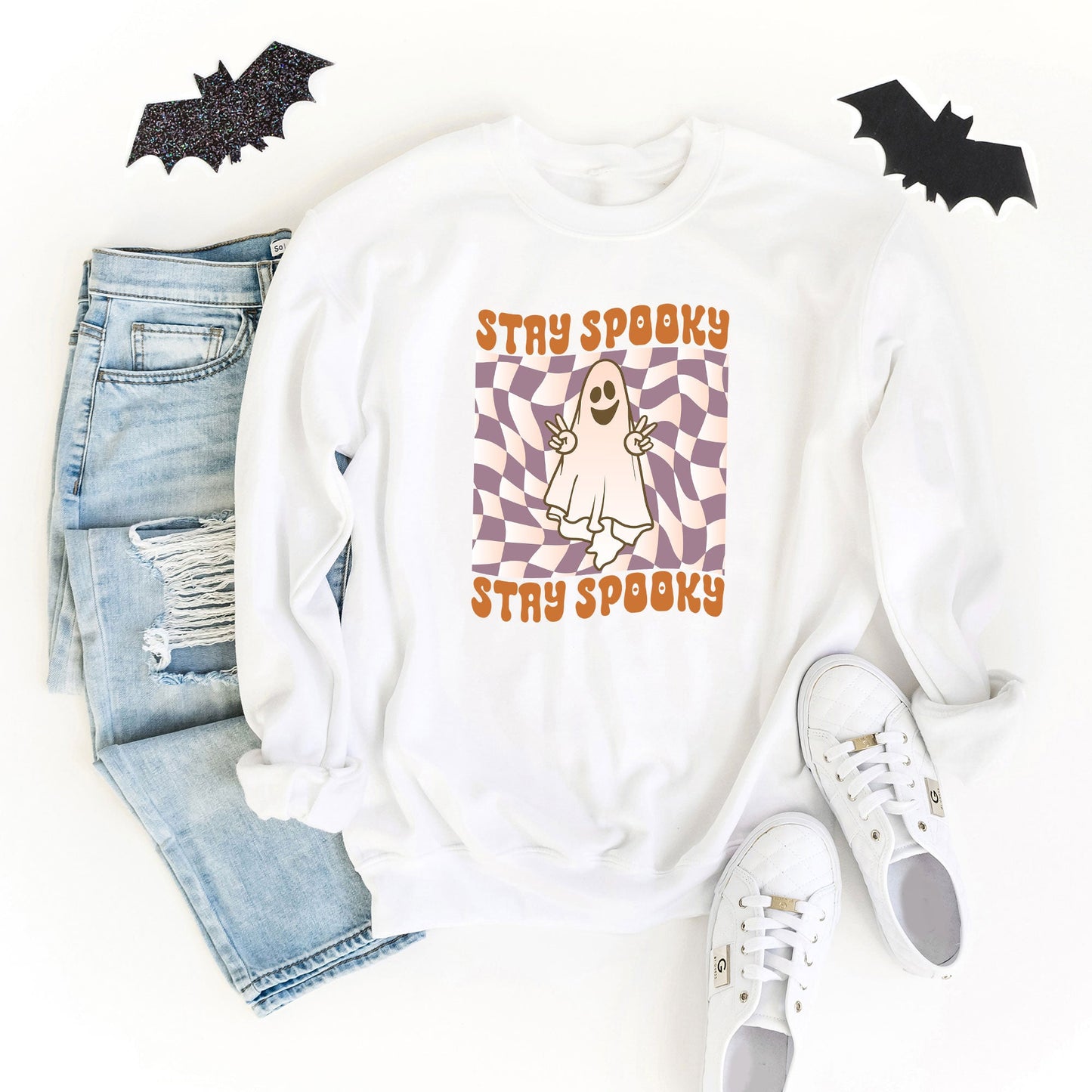 Checkered Stay Spooky Ghost | Sweatshirt