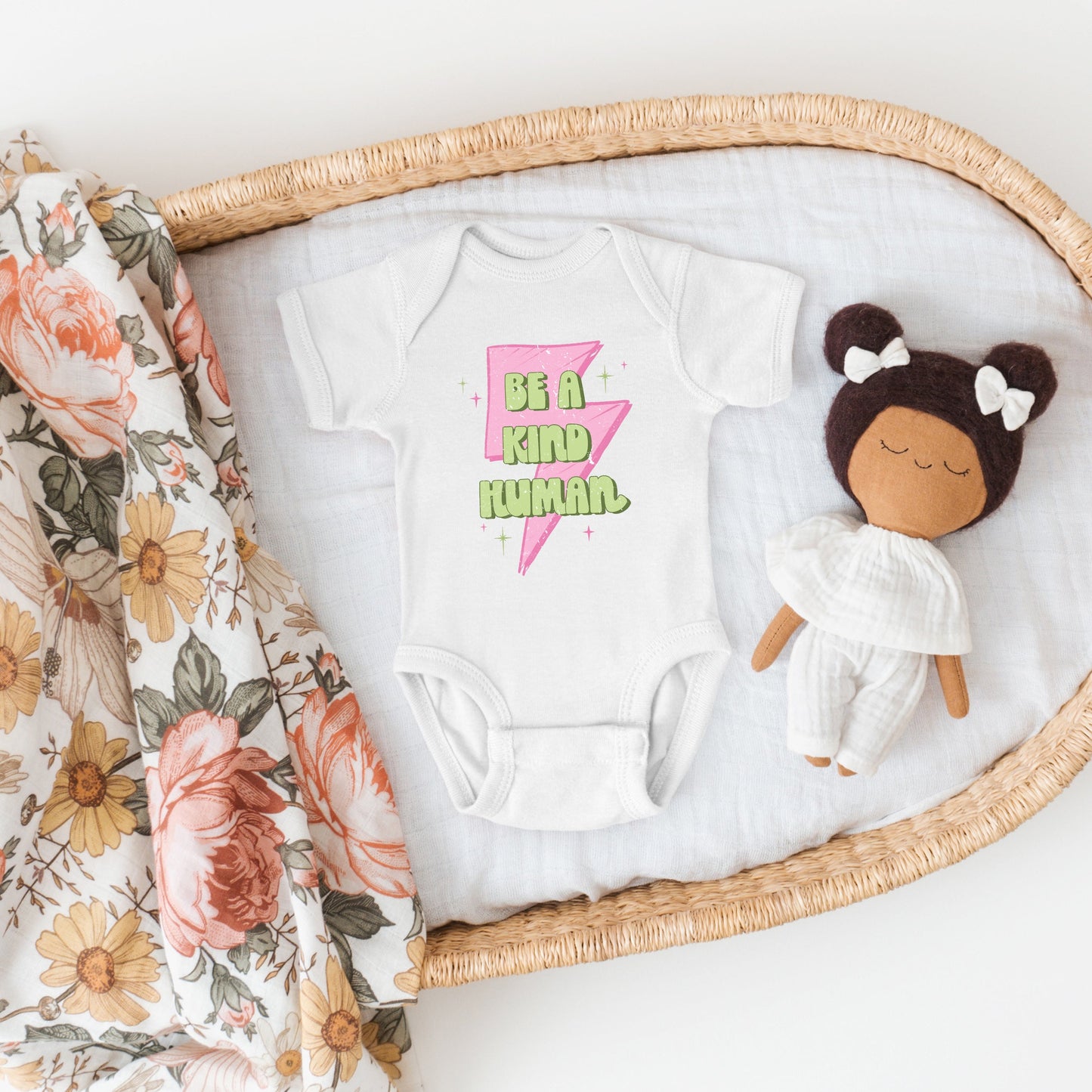 Be A Kind Human Lightning Bolt | Baby Graphic Short Sleeve Bodysuit