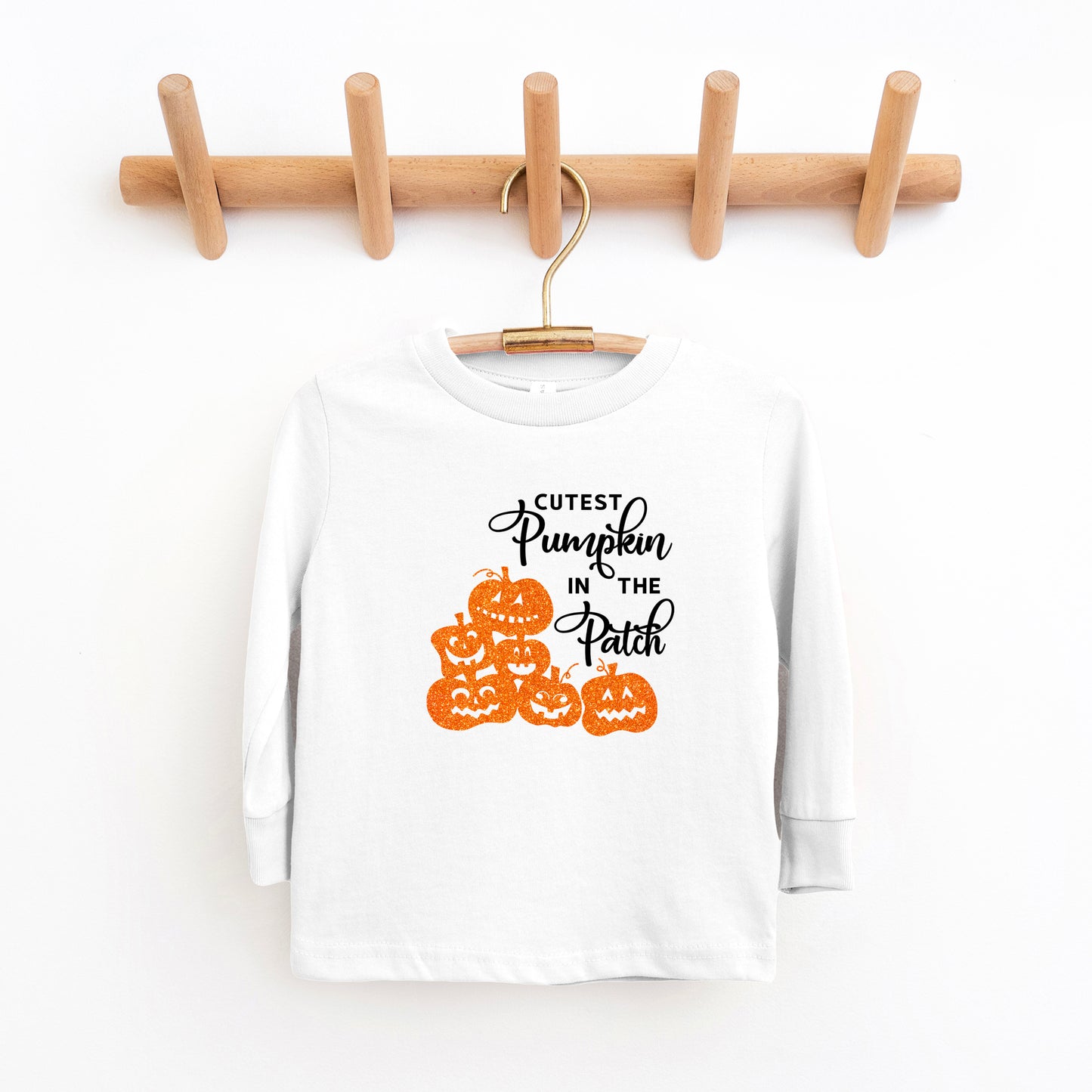 Cutest Pumpkin In The Patch Glitter | Toddler Graphic Long Sleeve Tee