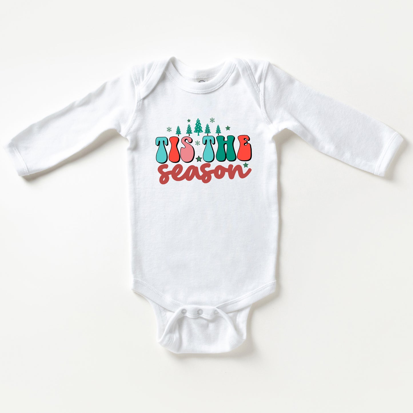 Retro Tis The Season Trees | Baby Long Sleeve Bodysuit