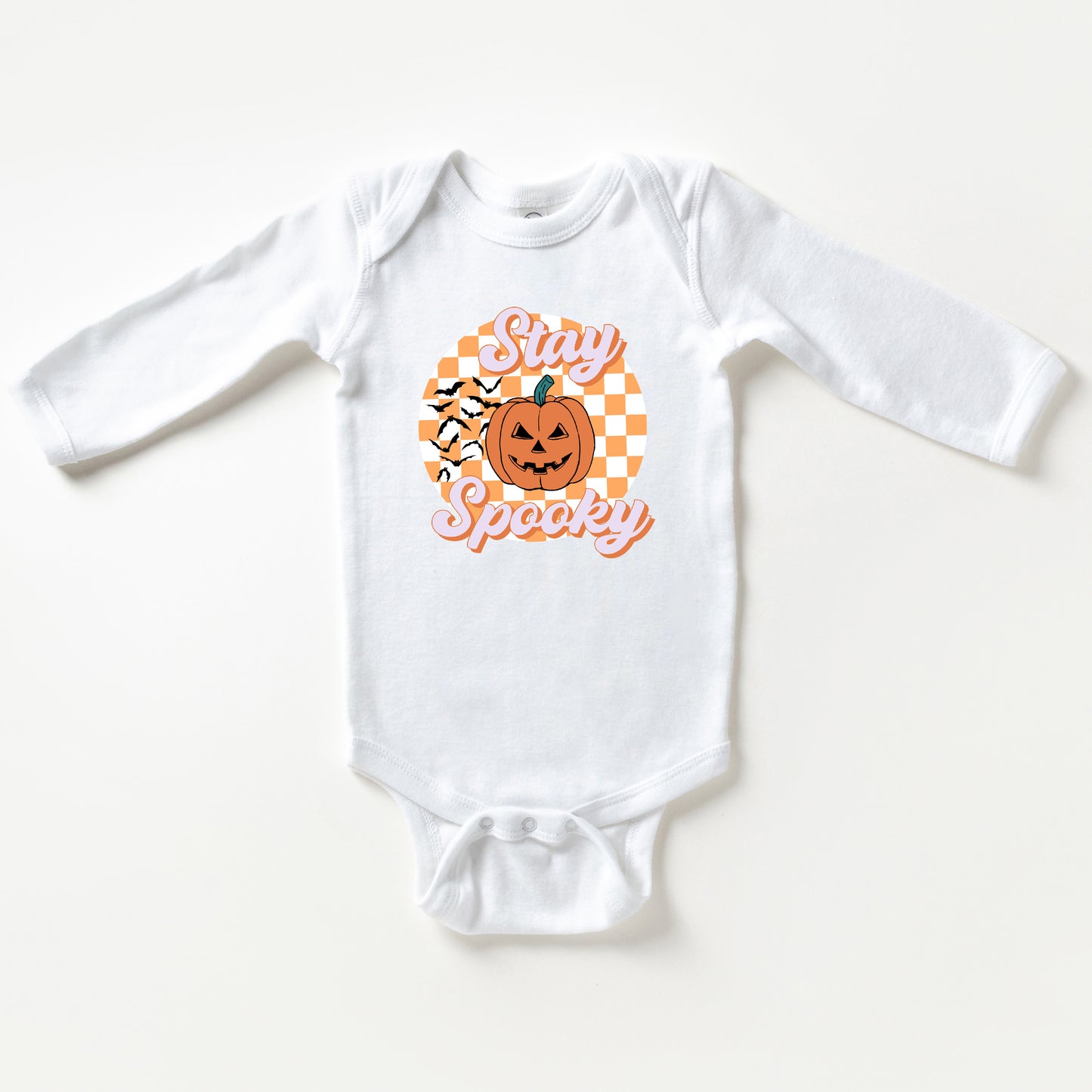 Stay Spooky Bats Checkered | Baby Graphic Long Sleeve Bodysuit