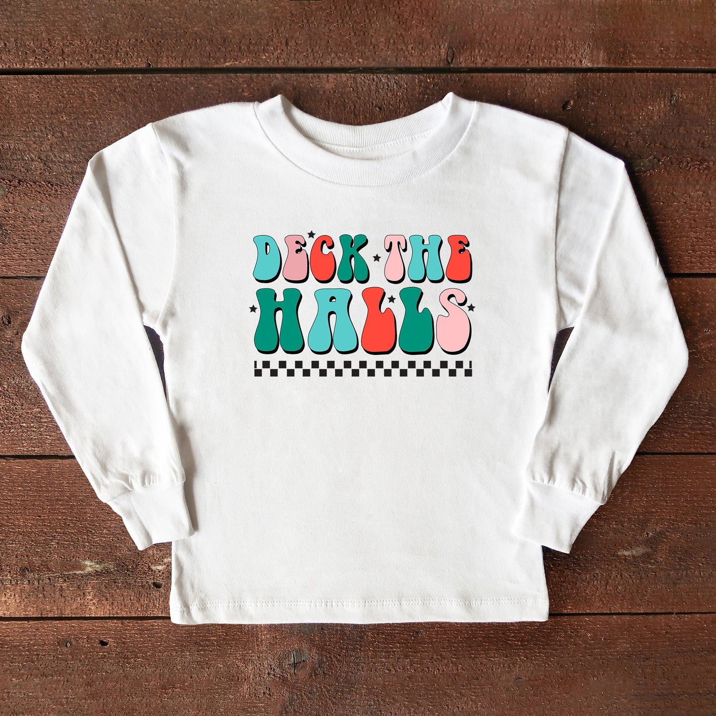 Retro Deck The Halls Checkered | Youth Long Sleeve Tee