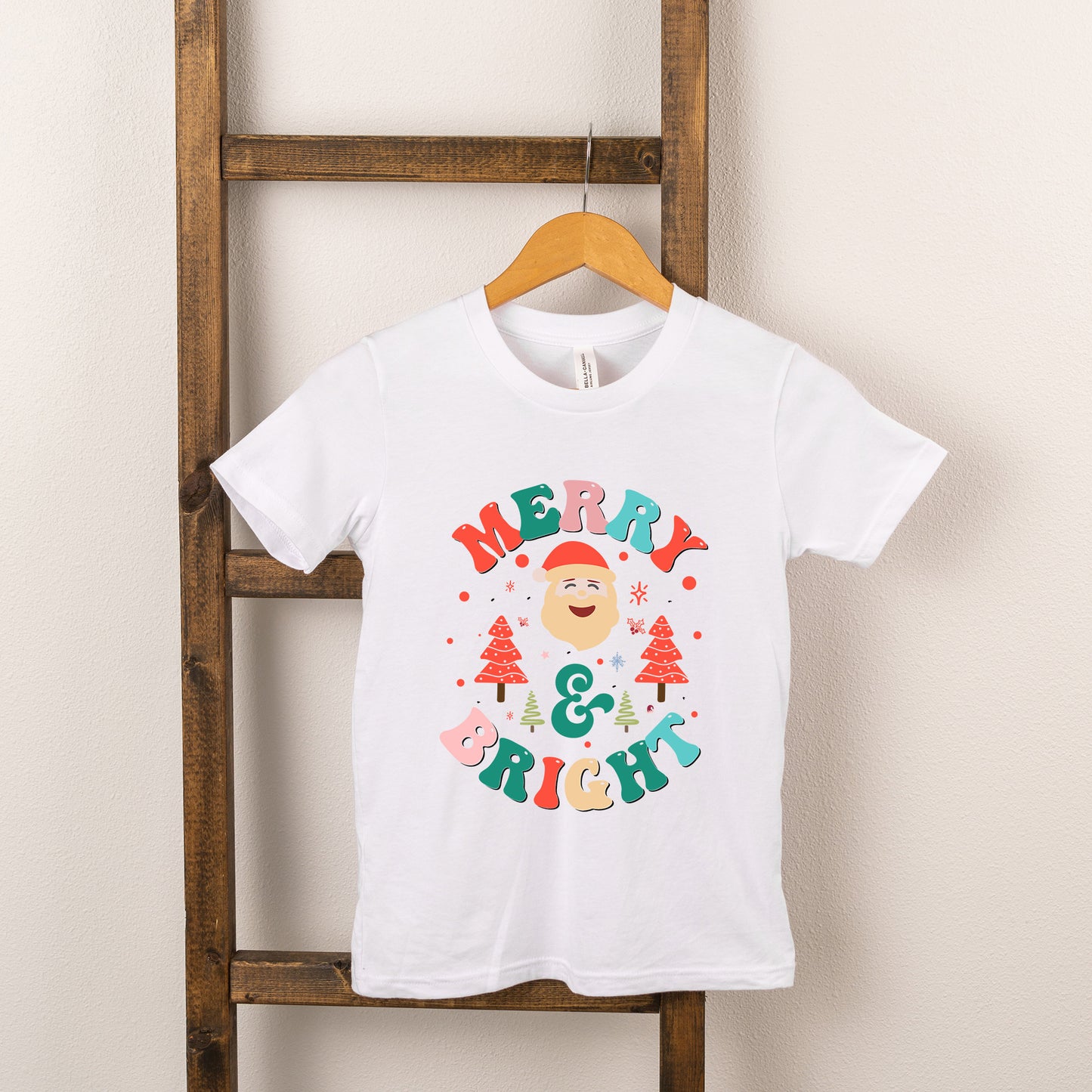 Retro Merry And Bright Santa | Youth Short Sleeve Crew Neck