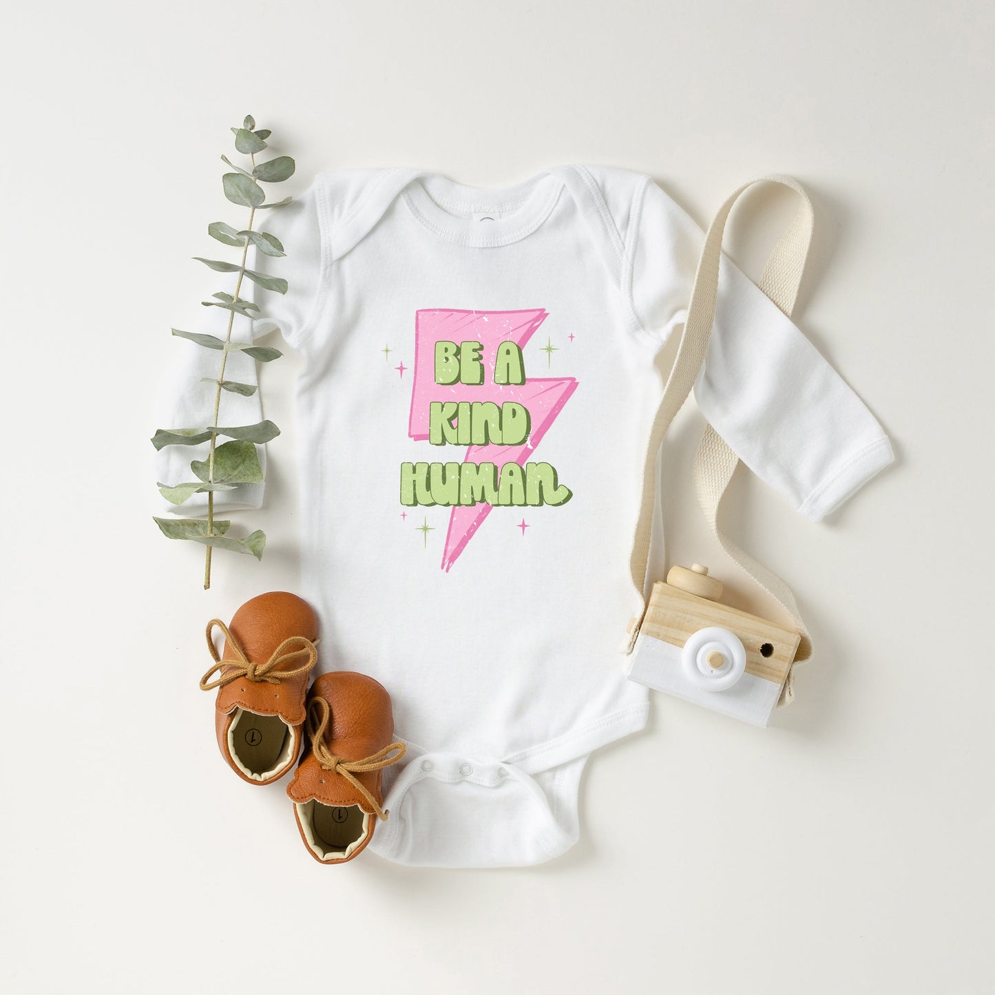 Be A Kind Human Lightning Bolt | Baby Graphic Long Sleeve Bodysuit