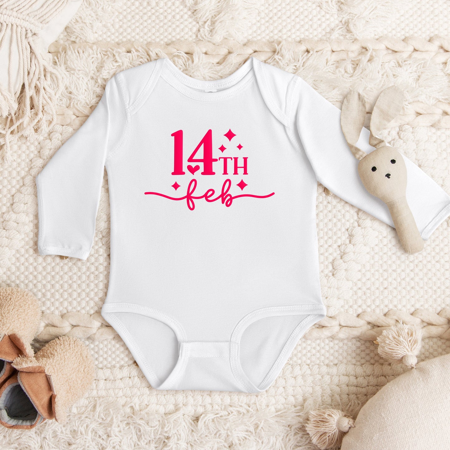 14th Feb Stars Puff Print | Baby Graphic Long Sleeve Bodysuit