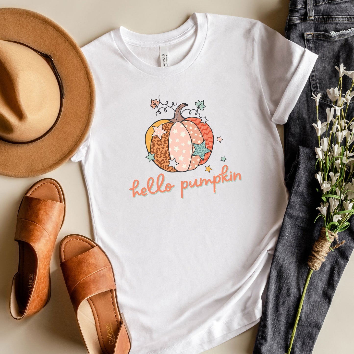 Hello Pumpkin Colorful Stars | Short Sleeve Graphic Tee