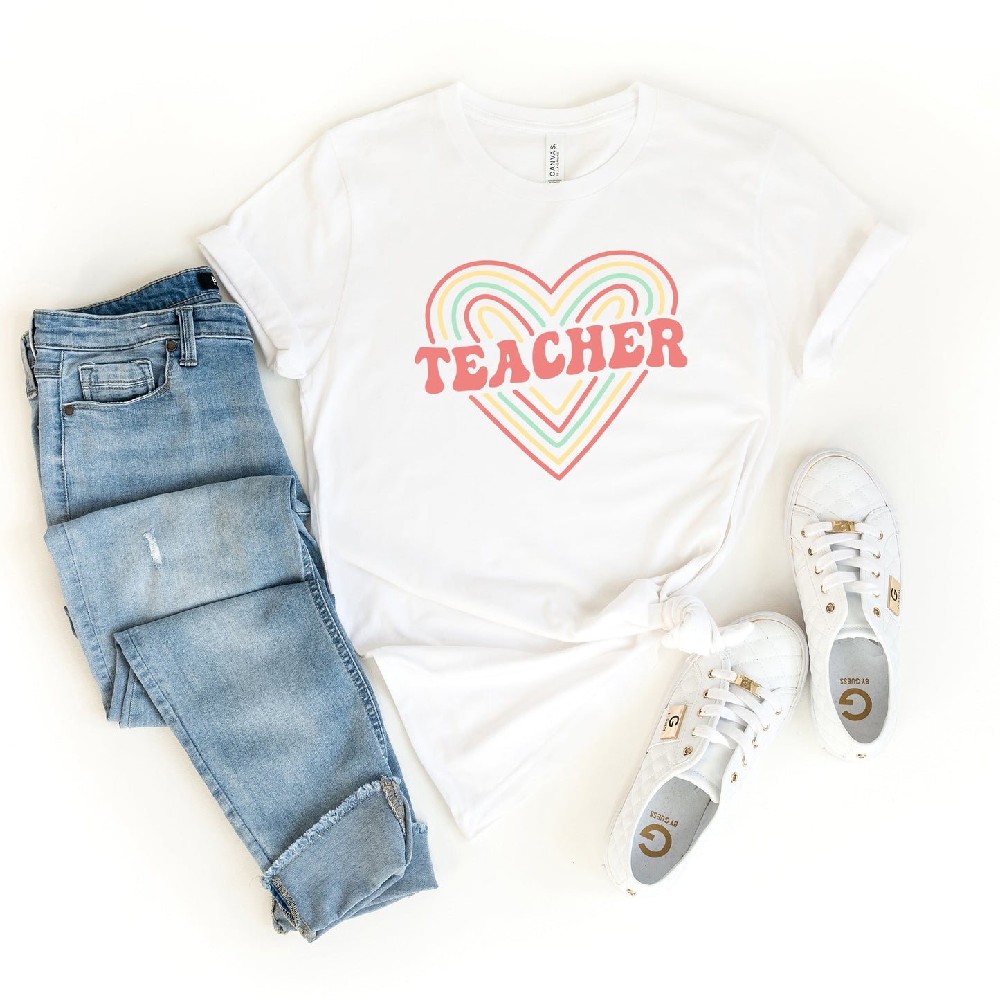 Colorful Heart Teacher | Short Sleeve Graphic Tee