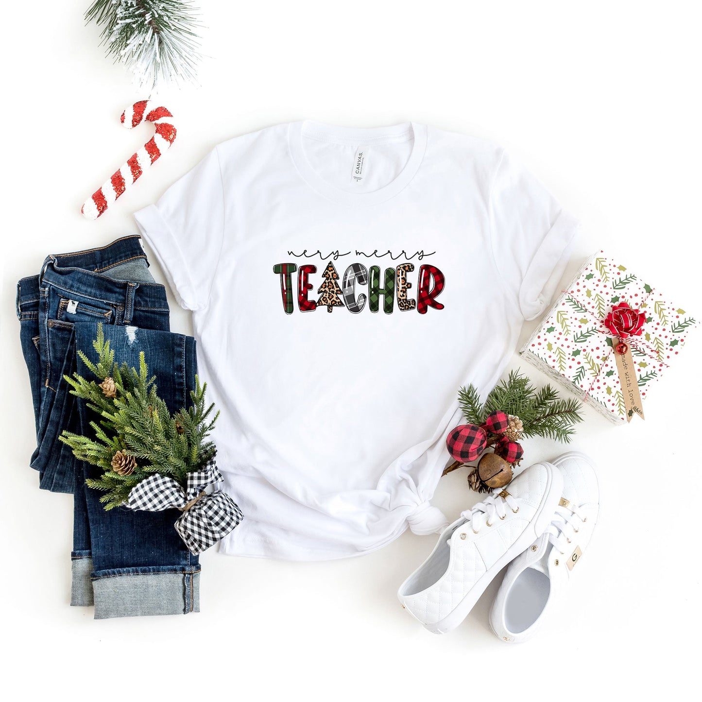 Very Merry Teacher Plaid | Short Sleeve Graphic Tee