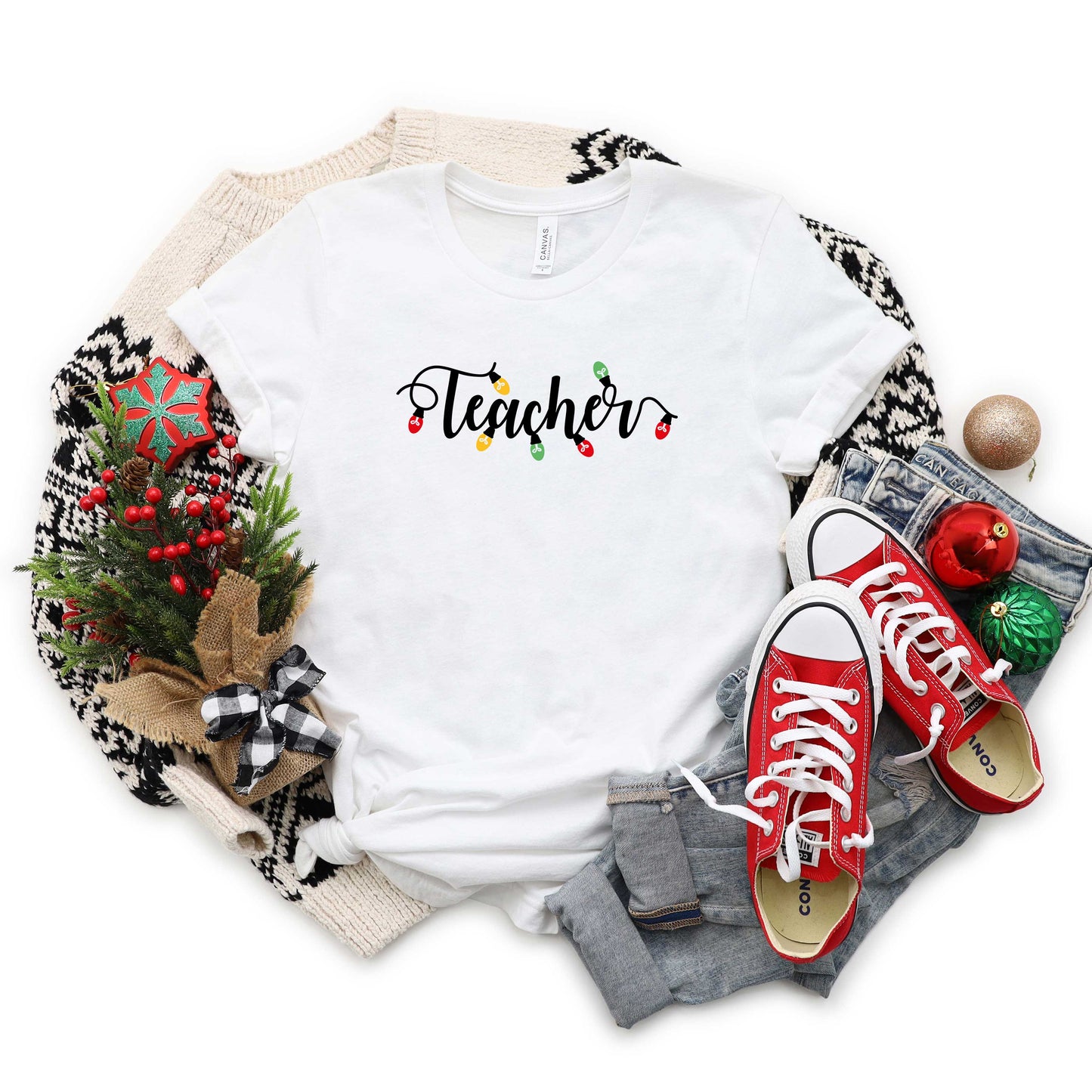 Teacher Christmas Lights | Short Sleeve Graphic Tee