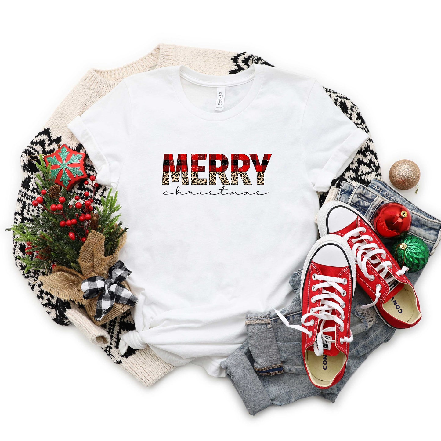 Buffalo Plaid Merry Christmas | Short Sleeve Graphic Tee