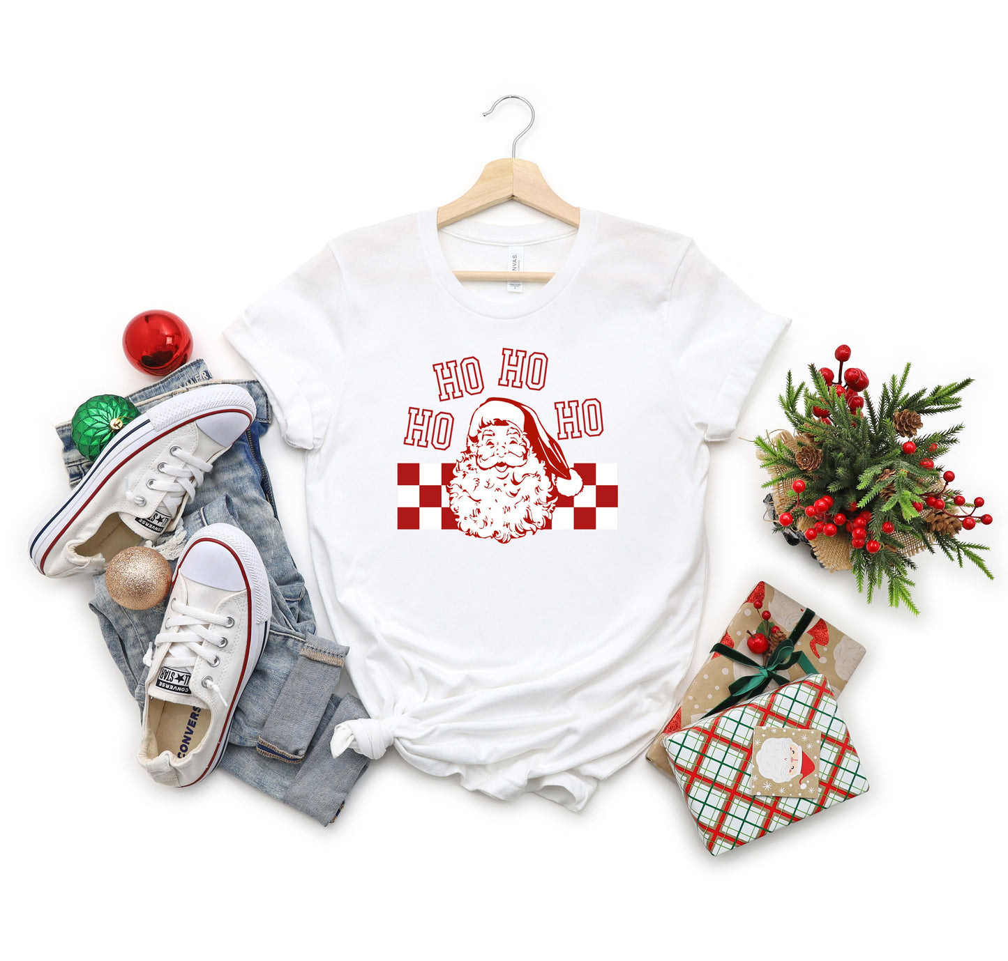 Ho Ho Ho Checkered | Short Sleeve Crew Neck
