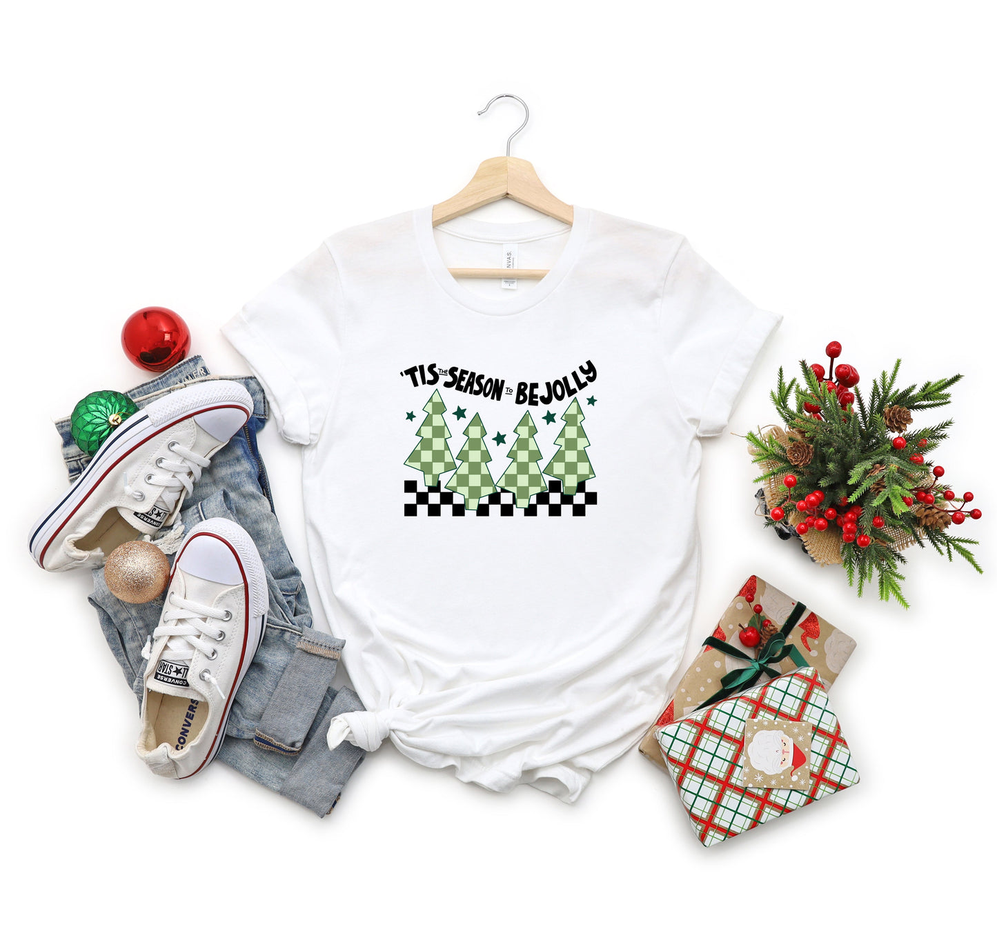 Be Jolly Checkered Tree | Short Sleeve Crew Neck