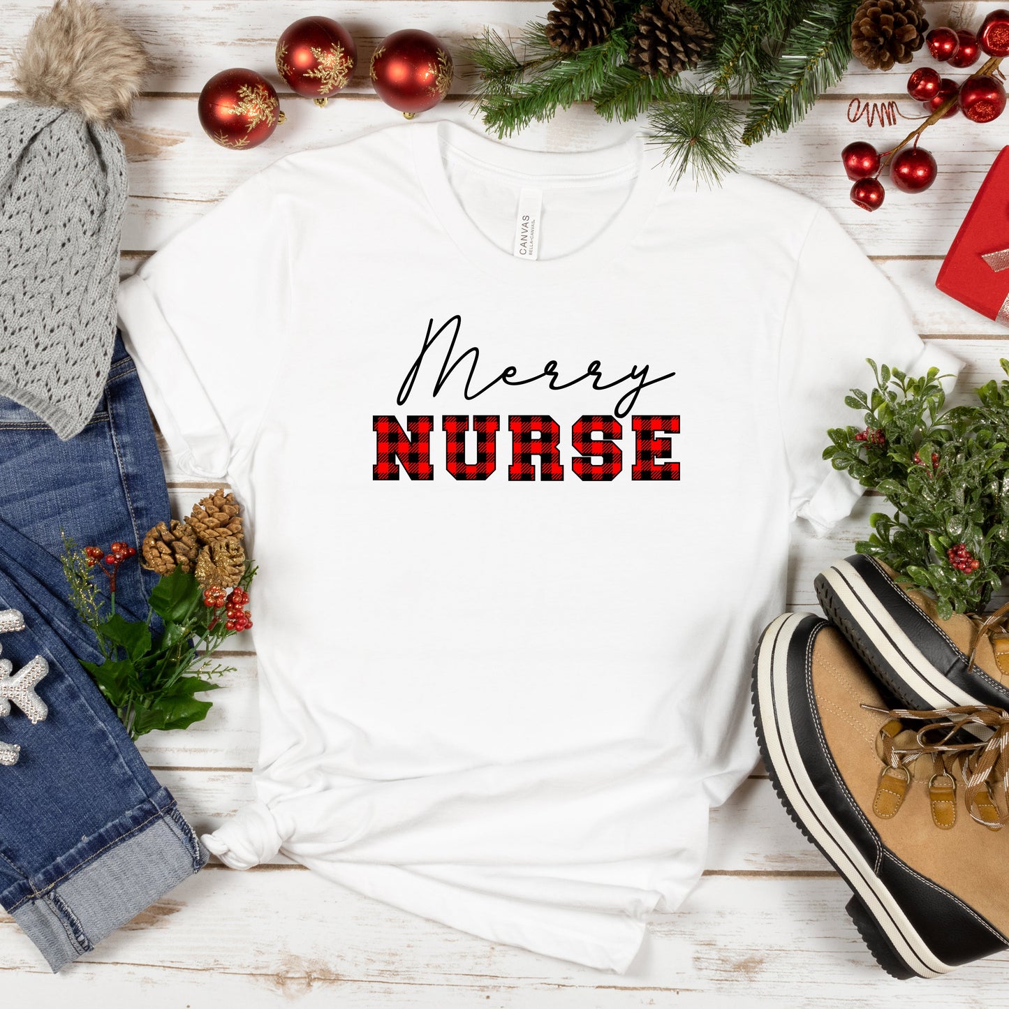 Merry Nurse Buffalo Plaid | Short Sleeve Graphic Tee