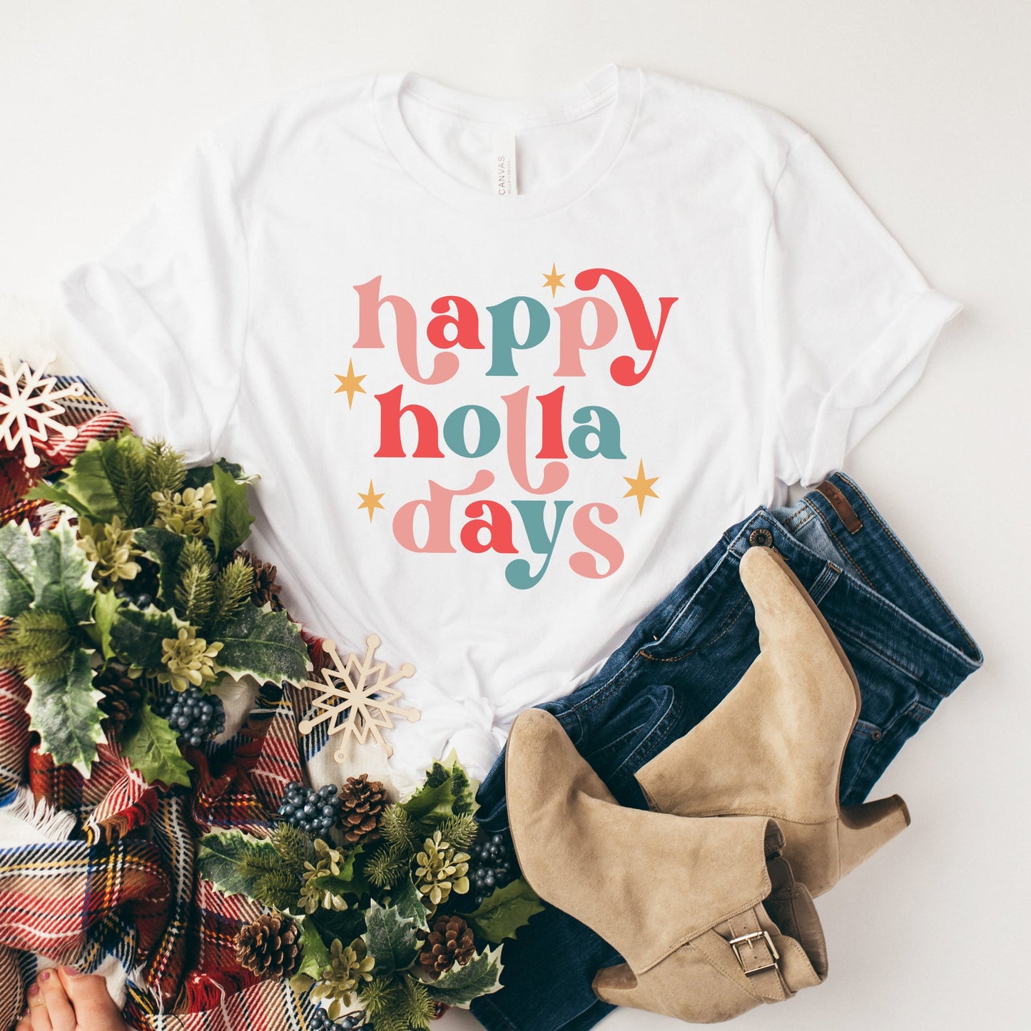 Happy Holla Days Colorful | Short Sleeve Crew Neck