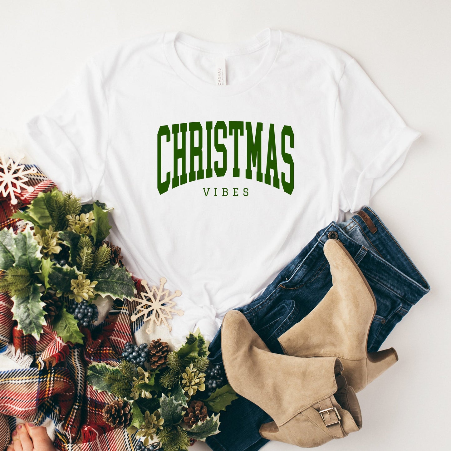Christmas Vibes Varsity | Short Sleeve Graphic Tee