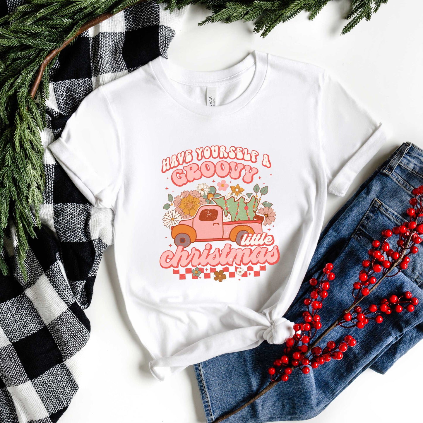 Groovy Little Christmas Truck | Short Sleeve Graphic Tee