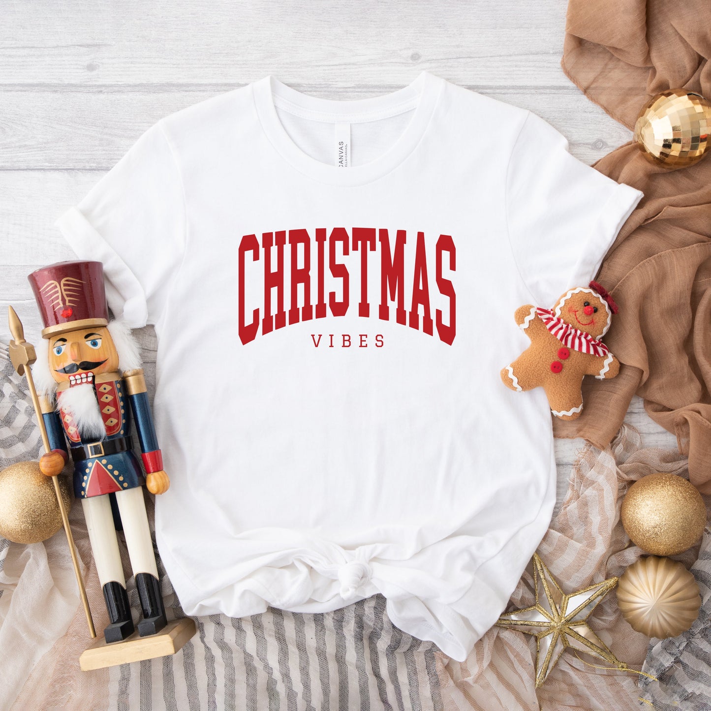 Christmas Vibes Varsity | Short Sleeve Graphic Tee