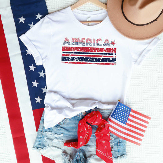 America With Stars And Stripes | Short Sleeve Graphic Tee