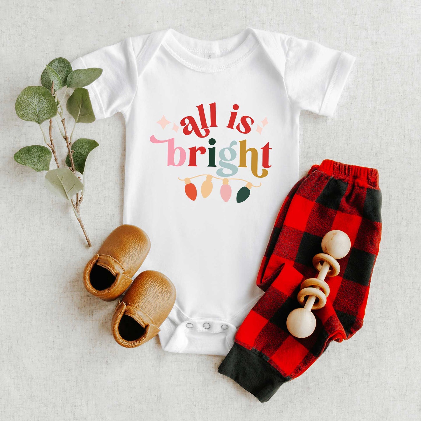 All Is Bright Christmas Lights | Baby Graphic Short Sleeve Bodysuit